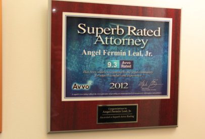 Superb Rated Attorney - Award on wall